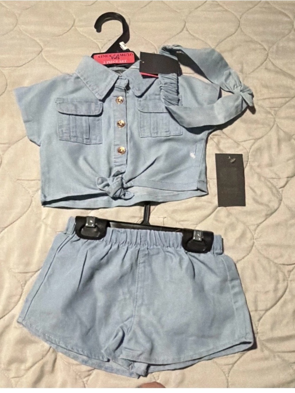 Vince camuto Girls Light Blue Two-Piece Shirt & Shorts Set